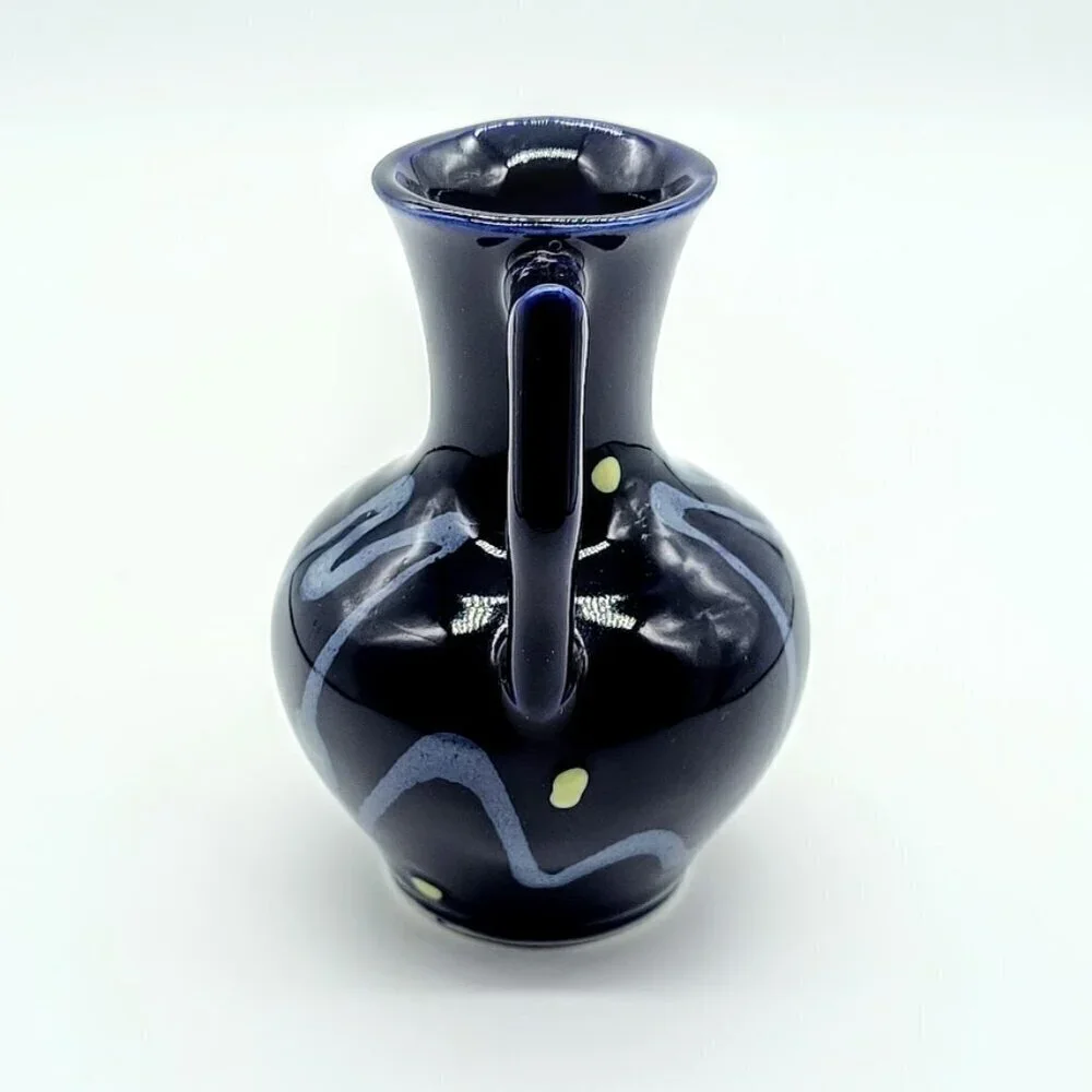 Vintage Handmade Cobalt Blue Small Ceramic Pitcher